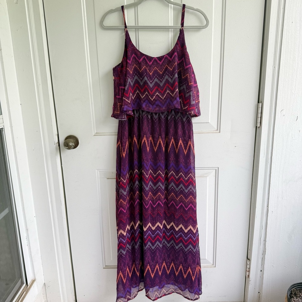 Faded Glory Empire Waist‎ Tiered adjustable Spaghetti Straps Maxi Dress Sz M